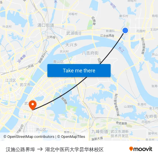 汉施公路界埠 to 湖北中医药大学昙华林校区 map