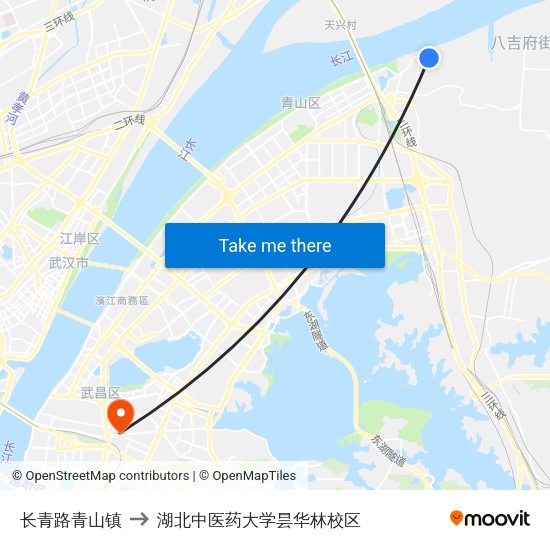 长青路青山镇 to 湖北中医药大学昙华林校区 map