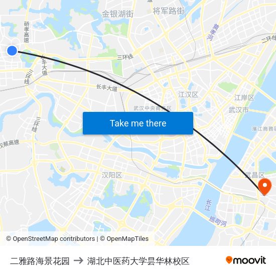 二雅路海景花园 to 湖北中医药大学昙华林校区 map