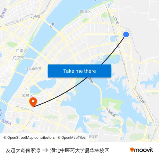 友谊大道何家湾 to 湖北中医药大学昙华林校区 map
