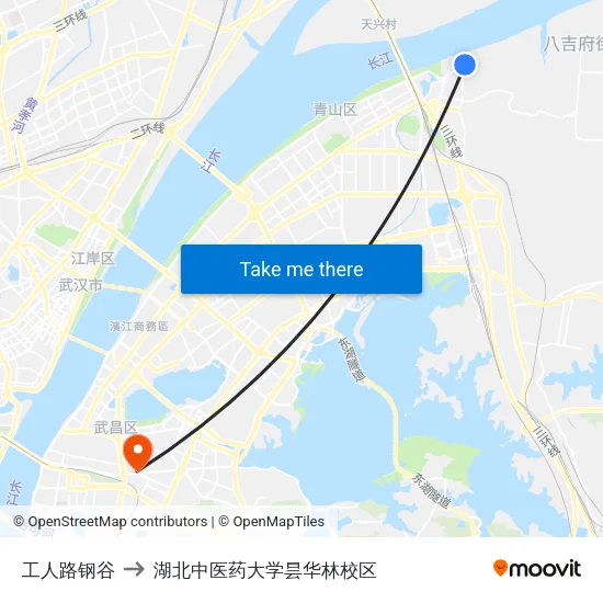 工人路钢谷 to 湖北中医药大学昙华林校区 map