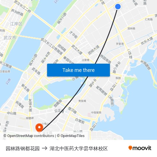 园林路钢都花园 to 湖北中医药大学昙华林校区 map