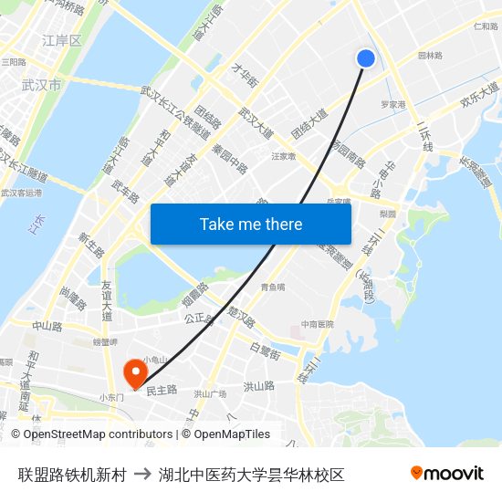 联盟路铁机新村 to 湖北中医药大学昙华林校区 map