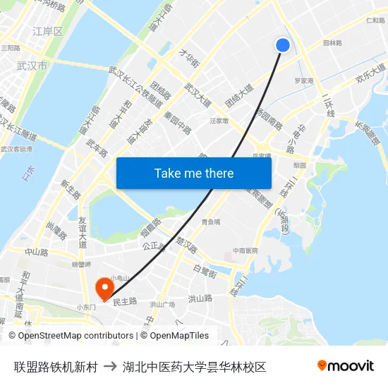 联盟路铁机新村 to 湖北中医药大学昙华林校区 map