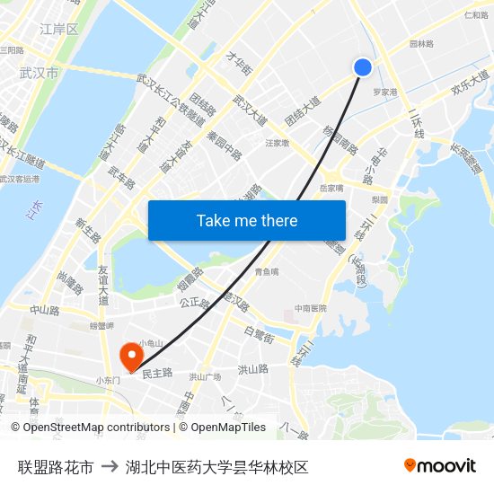 联盟路花市 to 湖北中医药大学昙华林校区 map