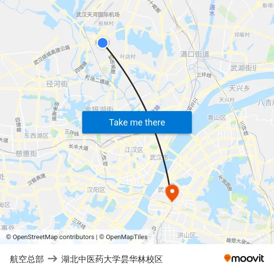 航空总部 to 湖北中医药大学昙华林校区 map