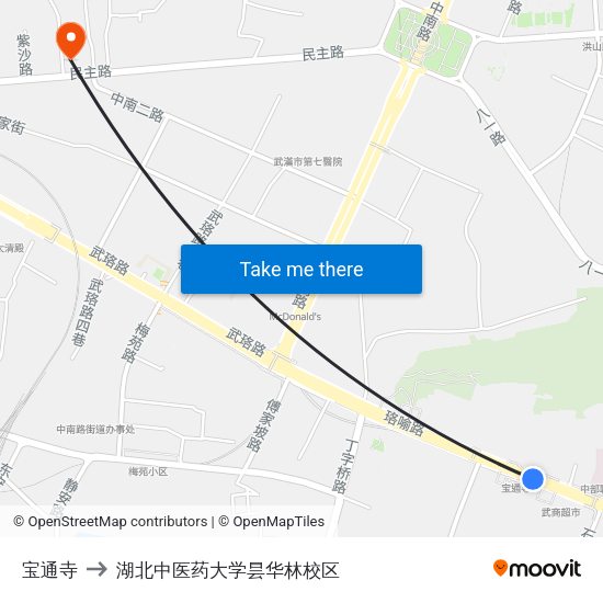 宝通寺 to 湖北中医药大学昙华林校区 map