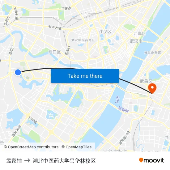 孟家铺 to 湖北中医药大学昙华林校区 map