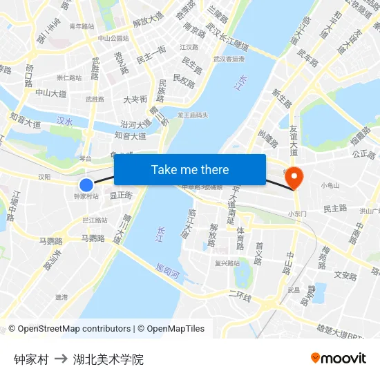 钟家村 to 湖北美术学院 map