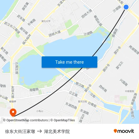徐东大街汪家墩 to 湖北美术学院 map