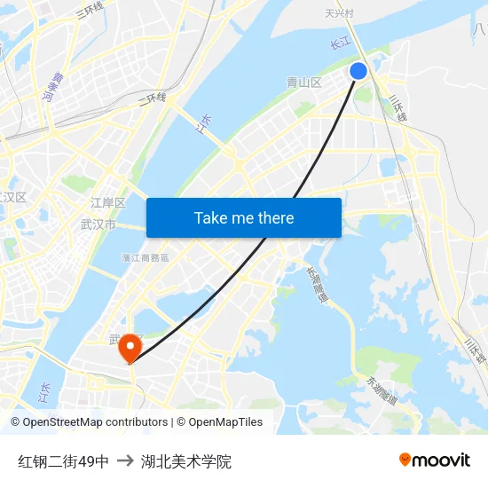 红钢二街49中 to 湖北美术学院 map