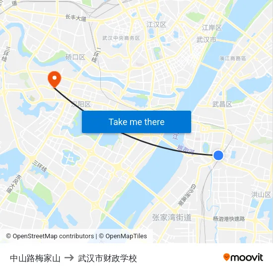 中山路梅家山 to 武汉市财政学校 map