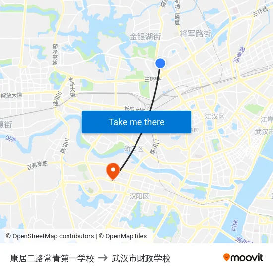 康居二路常青第一学校 to 武汉市财政学校 map