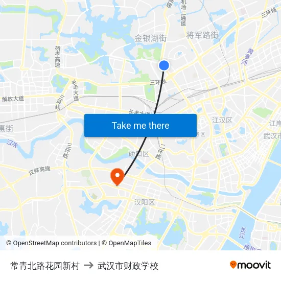 常青北路花园新村 to 武汉市财政学校 map