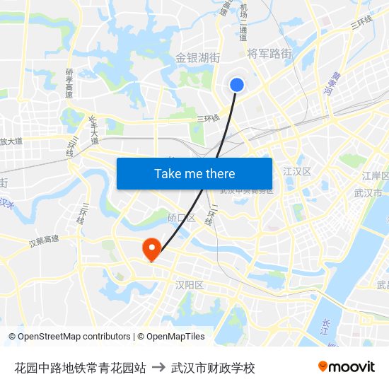 花园中路地铁常青花园站 to 武汉市财政学校 map