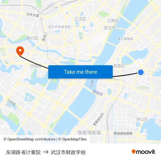 东湖路省计量院 to 武汉市财政学校 map