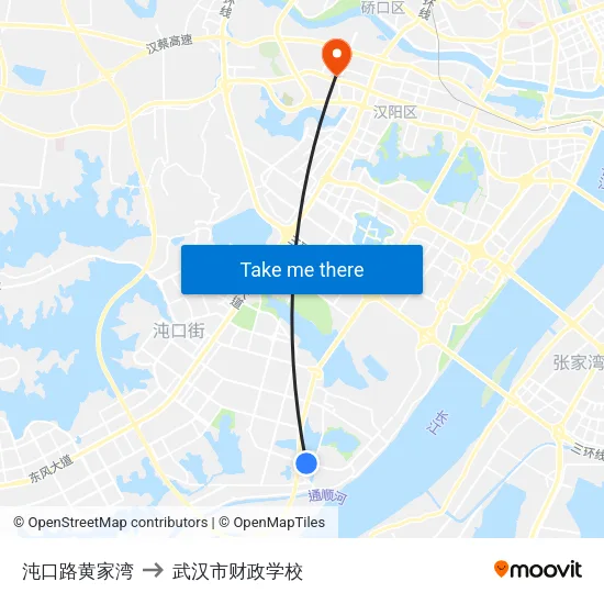 沌口路黄家湾 to 武汉市财政学校 map