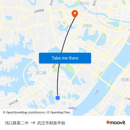 沌口路新二中 to 武汉市财政学校 map