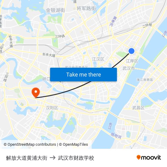 解放大道黄浦大街 to 武汉市财政学校 map