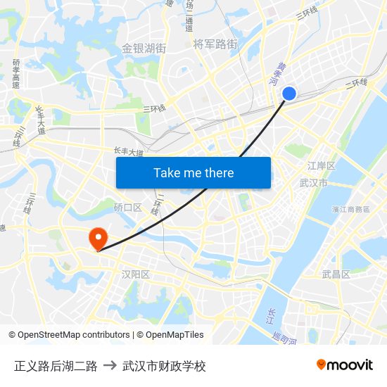 正义路后湖二路 to 武汉市财政学校 map