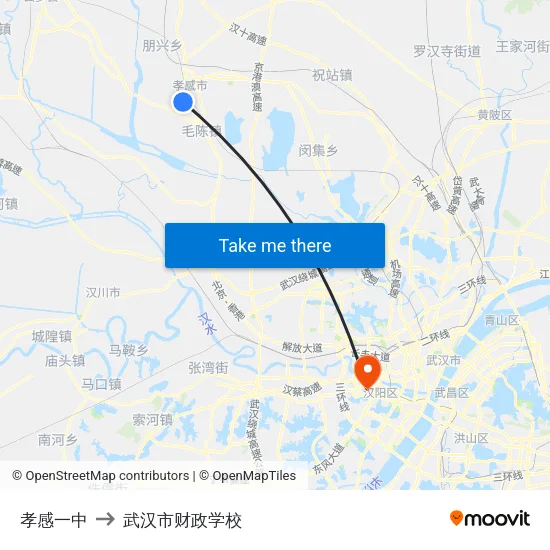 孝感一中 to 武汉市财政学校 map