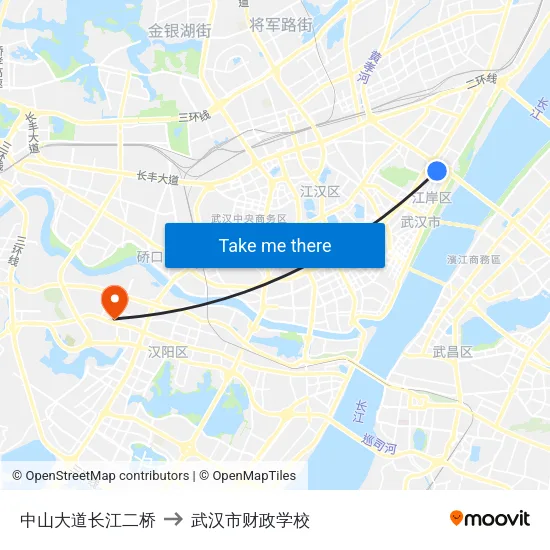 中山大道长江二桥 to 武汉市财政学校 map