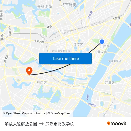解放大道解放公园 to 武汉市财政学校 map