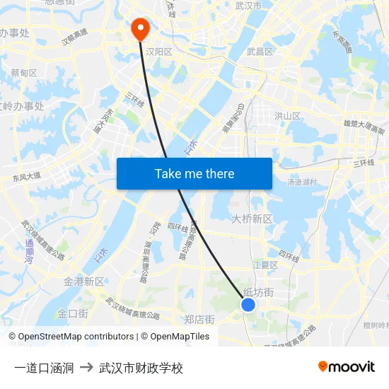一道口涵洞 to 武汉市财政学校 map