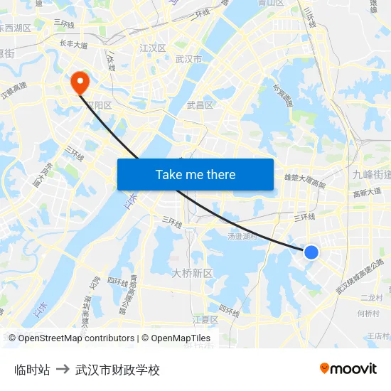 临时站 to 武汉市财政学校 map
