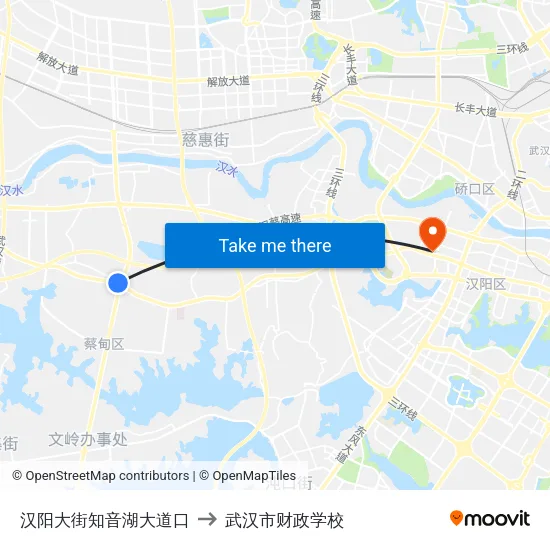 汉阳大街知音湖大道口 to 武汉市财政学校 map