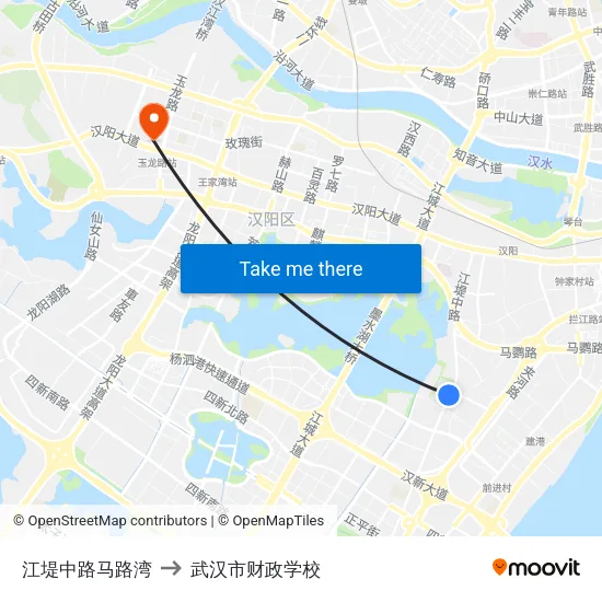 江堤中路马路湾 to 武汉市财政学校 map