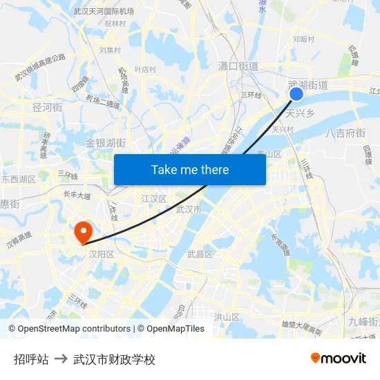 招呼站 to 武汉市财政学校 map
