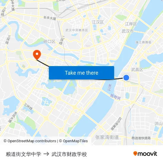 粮道街文华中学 to 武汉市财政学校 map
