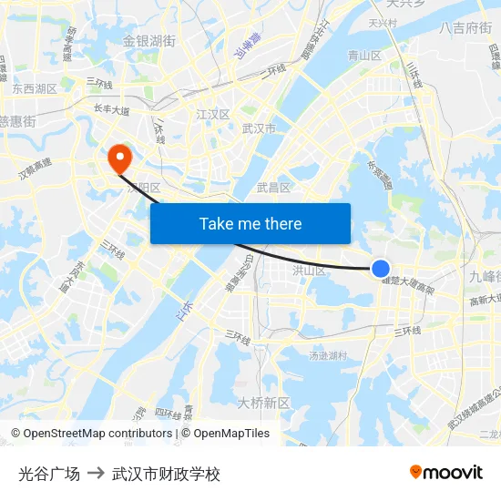 光谷广场 to 武汉市财政学校 map