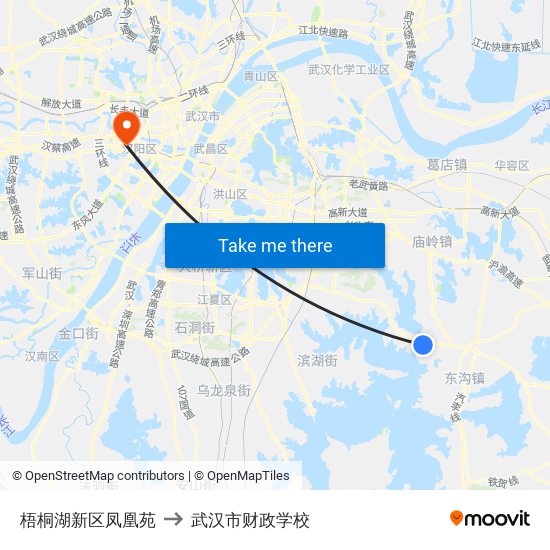 梧桐湖新区凤凰苑 to 武汉市财政学校 map