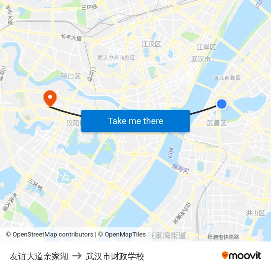 友谊大道余家湖 to 武汉市财政学校 map