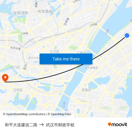 和平大道建设二路 to 武汉市财政学校 map