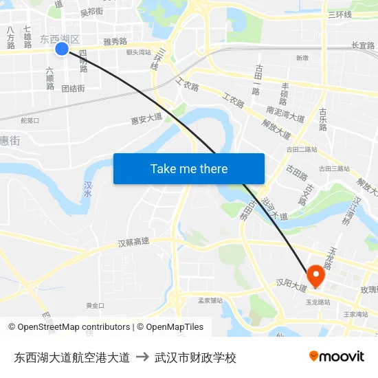 东西湖大道航空港大道 to 武汉市财政学校 map