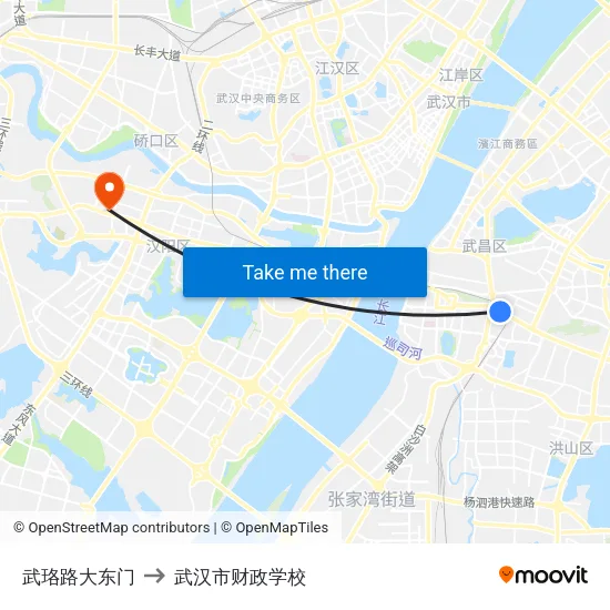 武珞路大东门 to 武汉市财政学校 map