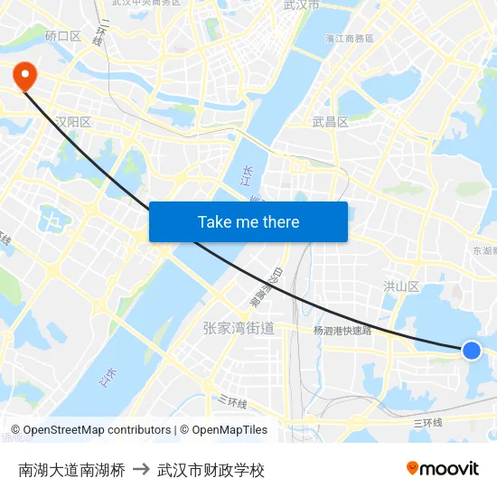 南湖大道南湖桥 to 武汉市财政学校 map