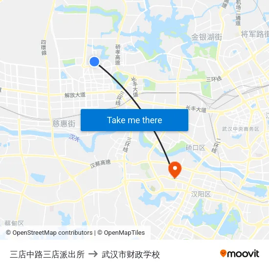 三店中路三店派出所 to 武汉市财政学校 map
