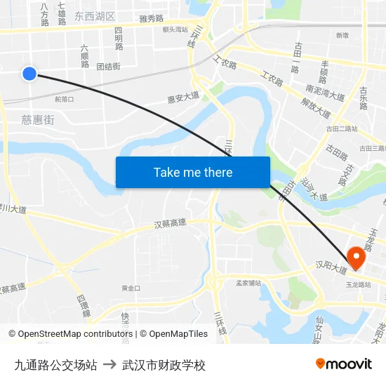 九通路公交场站 to 武汉市财政学校 map