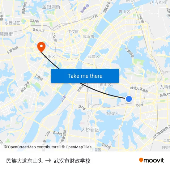 民族大道东山头 to 武汉市财政学校 map