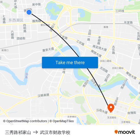 三秀路祁家山 to 武汉市财政学校 map