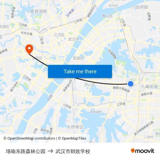 珞喻东路森林公园 to 武汉市财政学校 map