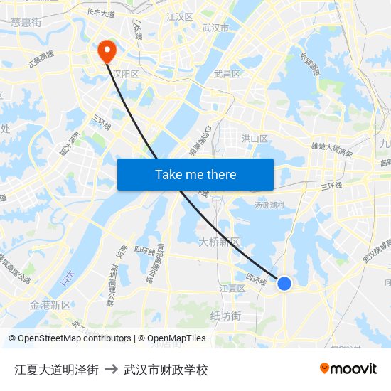 江夏大道明泽街 to 武汉市财政学校 map