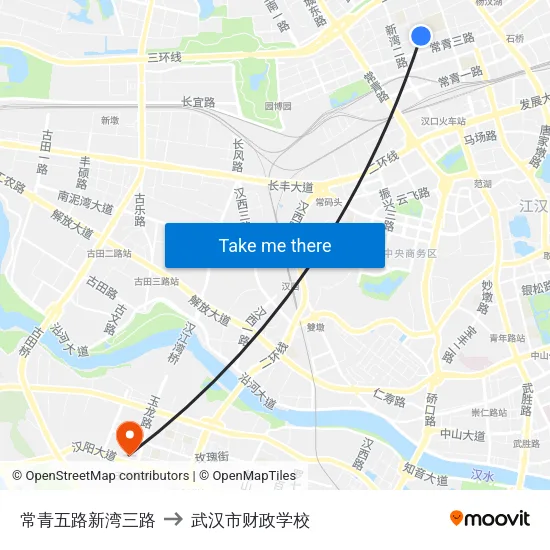 常青五路新湾三路 to 武汉市财政学校 map