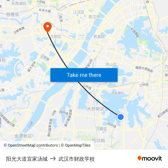 阳光大道宜家汤城 to 武汉市财政学校 map