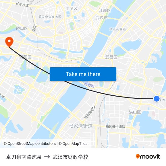 卓刀泉南路虎泉 to 武汉市财政学校 map