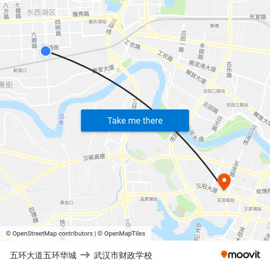 五环大道五环华城 to 武汉市财政学校 map